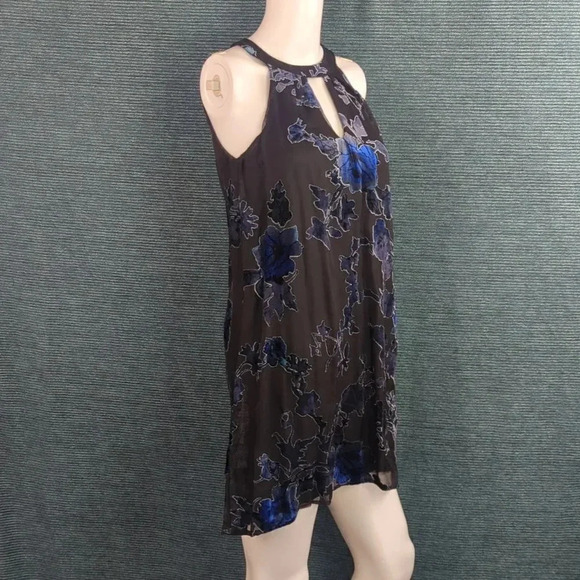As U Wish Gigi Trapeze Swing Dress, Burned Out Velvet Blue On Black - Picture 9 of 14